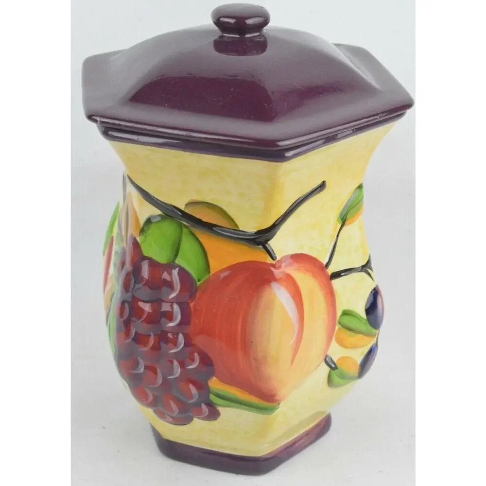 Nonni's Biscotti Ceramic Cookie Jar Hand Painted Fruit Canister Purple